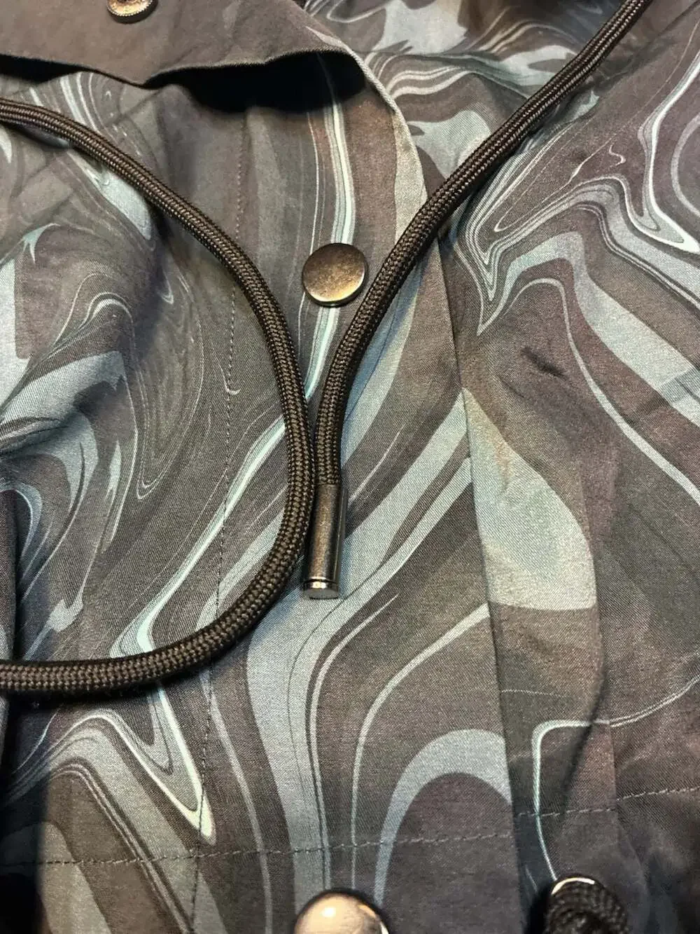 Nicole Miller Collection Hooded Rain Jacket Abstract Marble Print Size P